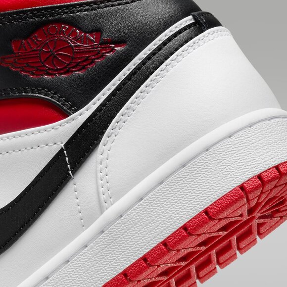 Air Jordan 1 Mid Men's Black, White & Red Leather Sneakers - 12 - New in Box - Picture 6 of 10